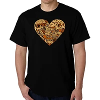 LA Pop Art Men's Thanksgiving Heart Word T-Shirt - 100% Cotton, Crew Neck, Short Sleeve