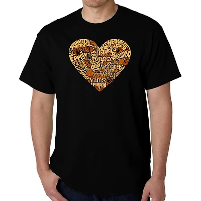 LA Pop Art Men's Thanksgiving Heart Word T-Shirt - 100% Cotton, Crew Neck, Short Sleeve