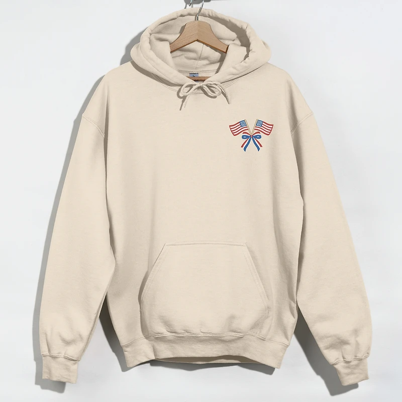 Simply Sage Market Women's Heavy Blend Hoodie - Embroidered USA Flags Bow, Classic Fit