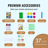 HONGGE Art Easel for Kids, 3-in-1 Wooden Double-Sided Kid's Art Easel with Magnetic Whiteboard, Chalkboard, Paper Roll