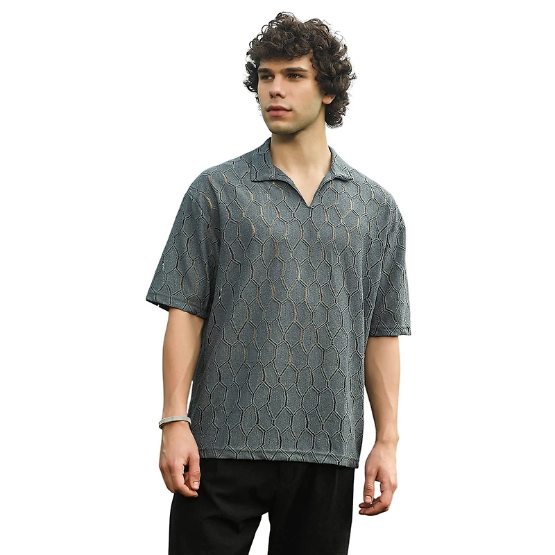 Honeycomb-Knit Polo T-Shirt
