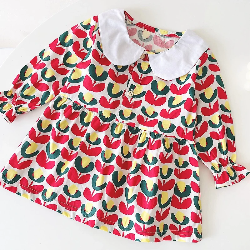 MyKids-USA Baby Girl Floral Print Pattern Doll Neck A-Line Design Dress