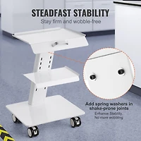HONGGE 3-Layer Metal Rolling Lab Cart with Swivel Wheels, 220 lbs Capacity for Clinic, Beauty, and Salon