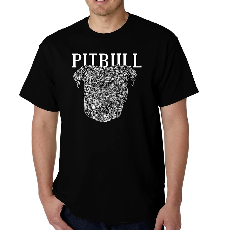 LA Pop Art Men's Pitbull Face Word T-Shirt