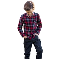 Gioberti Boy's Single Pocket Flannel Shirt with Corduroy Contrast