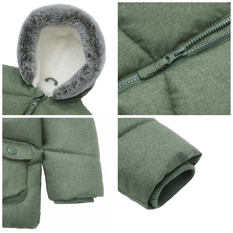 Rokka&Rolla Baby Boys Mini Fur Trim Hooded Puffer Jacket