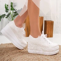 Forever & Always Womens Claudine Lace Bridal Platform Sneakers