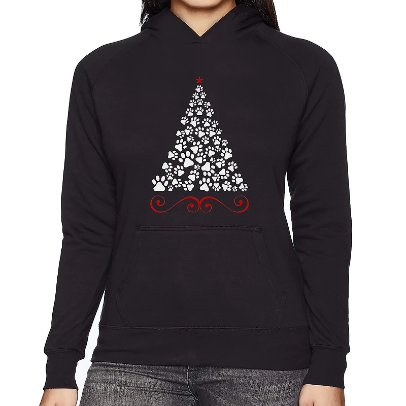 LA Pop Art Paw Christmas Tree - Women's Word Hooded Sweatshirt
