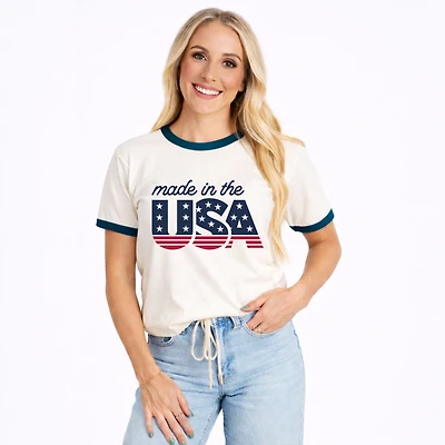 Simply Sage Market - Made The USA Blue Women's Ringer Graphic T-Shirt