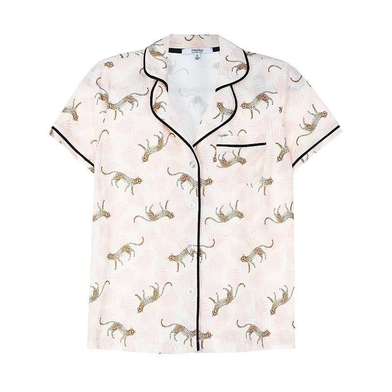 MeMoi Women's Jungle Cat Notch Collar Cotton Blend Pajama Set