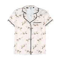 MeMoi Women's Jungle Cat Notch Collar Cotton Blend Pajama Set