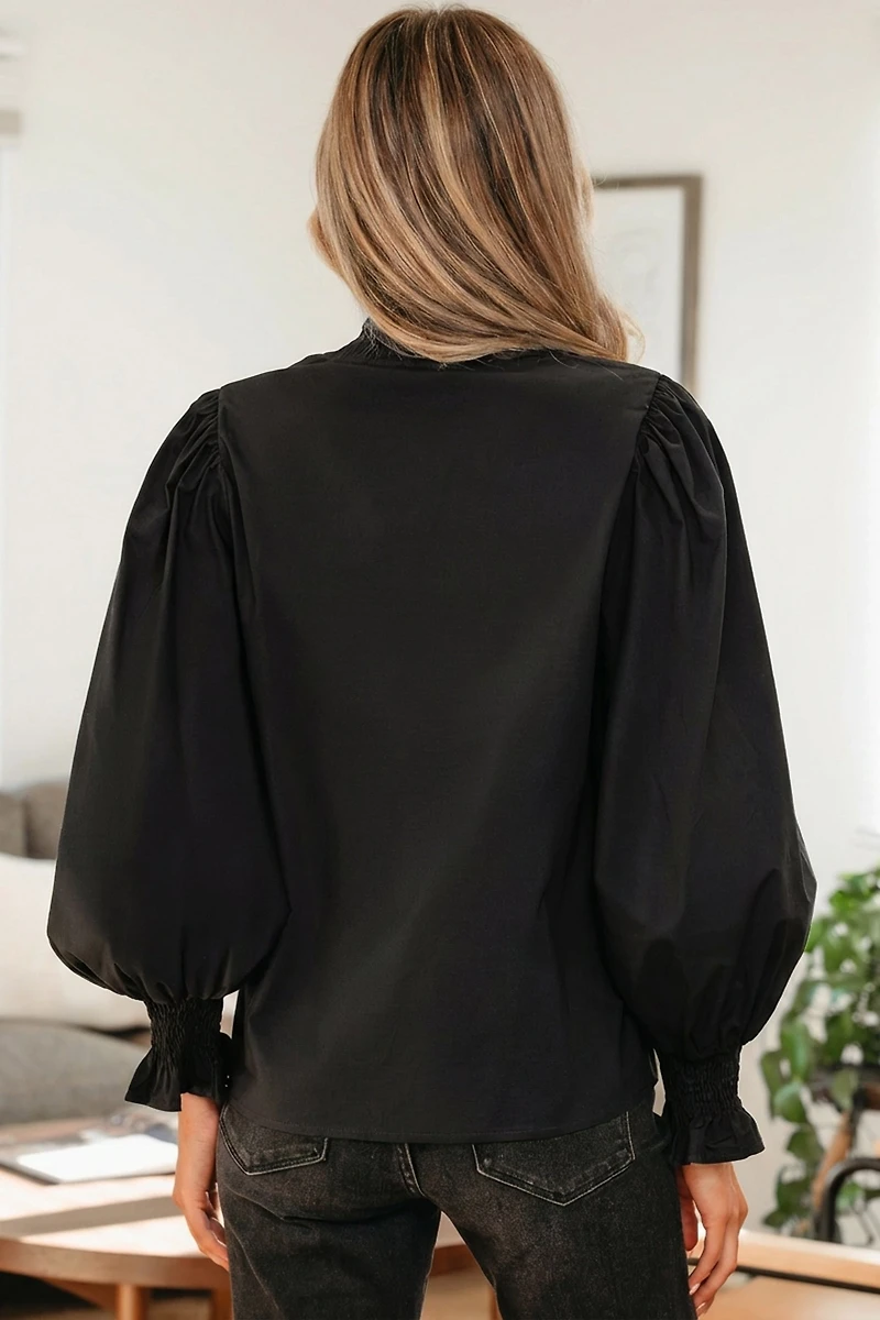 Threaded Pear Women's Estrella Flounce Sleeve Trim Blouse