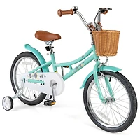 SUGIFT 18-in Green Kids Bike with Training Wheels Storage Basket Kickstand and 2 Brake System