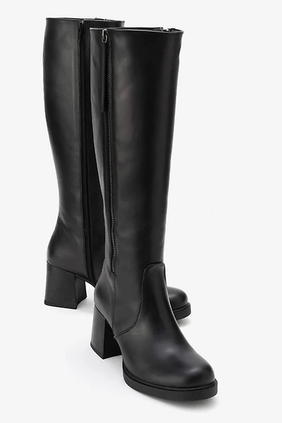 Forever & Always Womens Lensa Leather Block Heel Boot