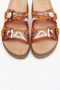 Prologue Shoes Womens Bobby Beaded Straw Platform Slide Sandal