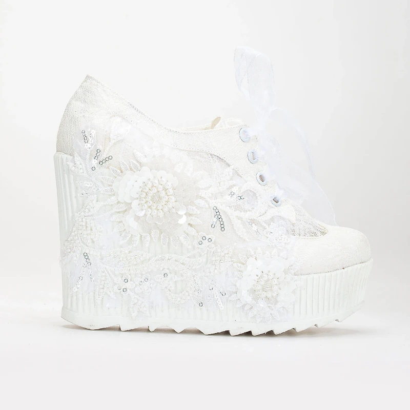 Forever & Always Womens Sheri Lace Bridal Platform Sneakers