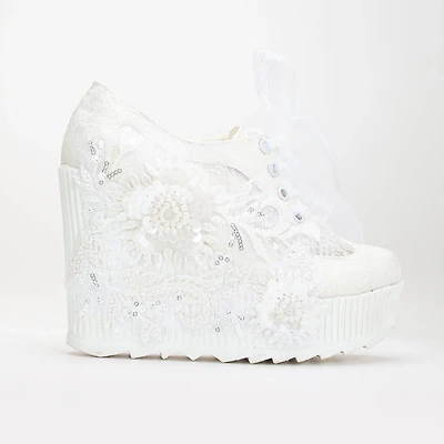 Forever & Always Womens Sheri Lace Bridal Platform Sneakers