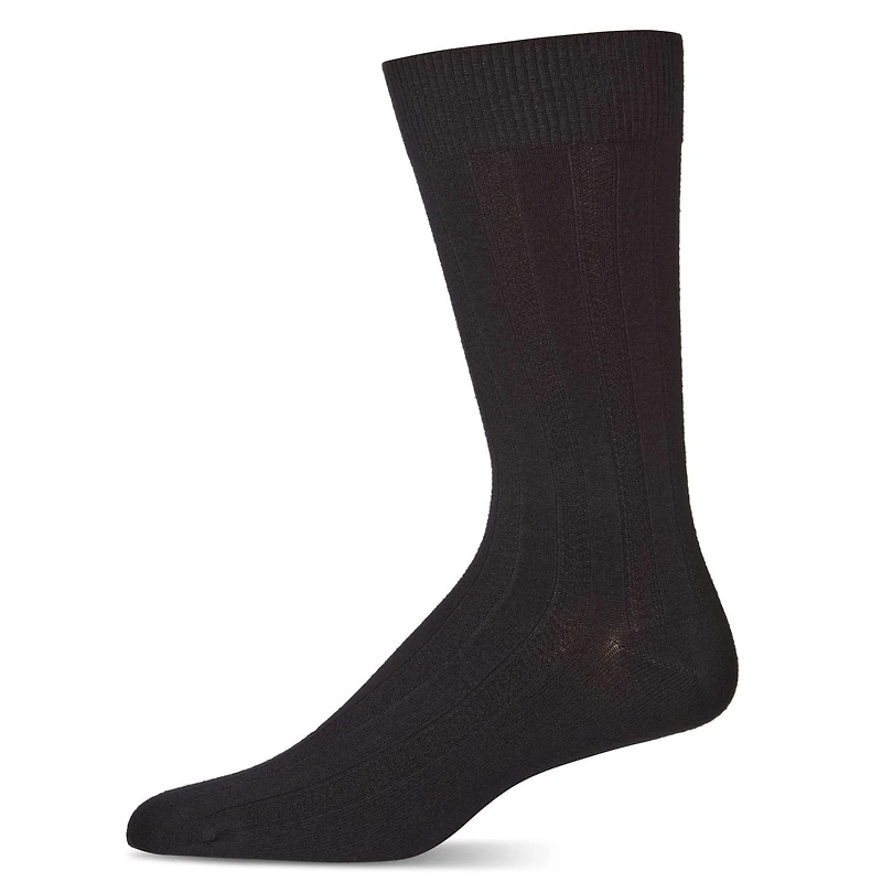 MeMoi Men's Bamboo Blend Solid Woven Ribbed Crew Socks