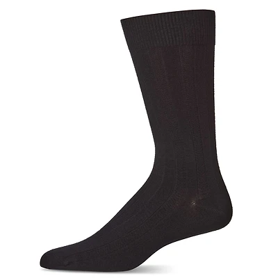 MeMoi Men's Bamboo Blend Solid Woven Ribbed Crew Socks