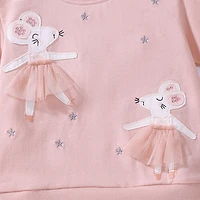 MyKids-USA Pink Tulle Dress for Girls with Dancing Mouse Print, Short Sleeves, Cotton Lining