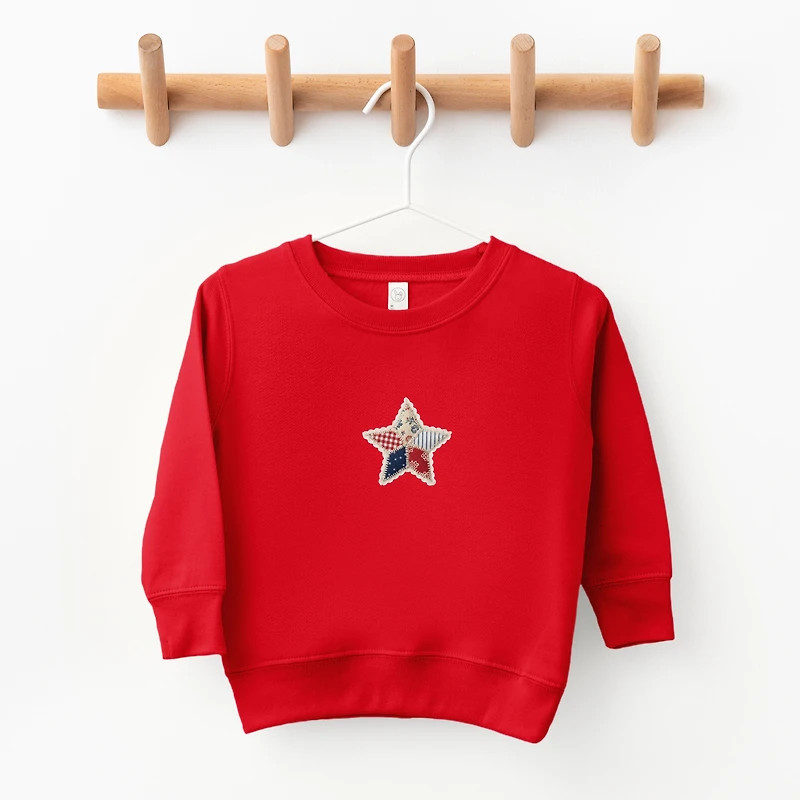 The Juniper Shop - Patriotic Star Faux Patchwork Print Toddler Graphic Sweatshirt