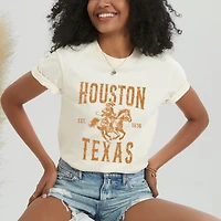 Simply Sage Market - Houston Texas Cowboy Distressed Women's Garment Dyed Graphic T-Shirt