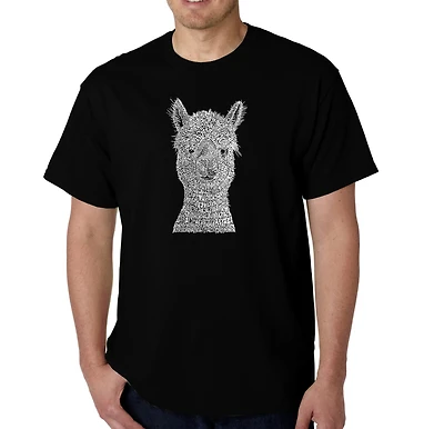 LA Pop Art Men’s Alpaca Word T-Shirt - Crew Neck, Short Sleeve, 100% Cotton