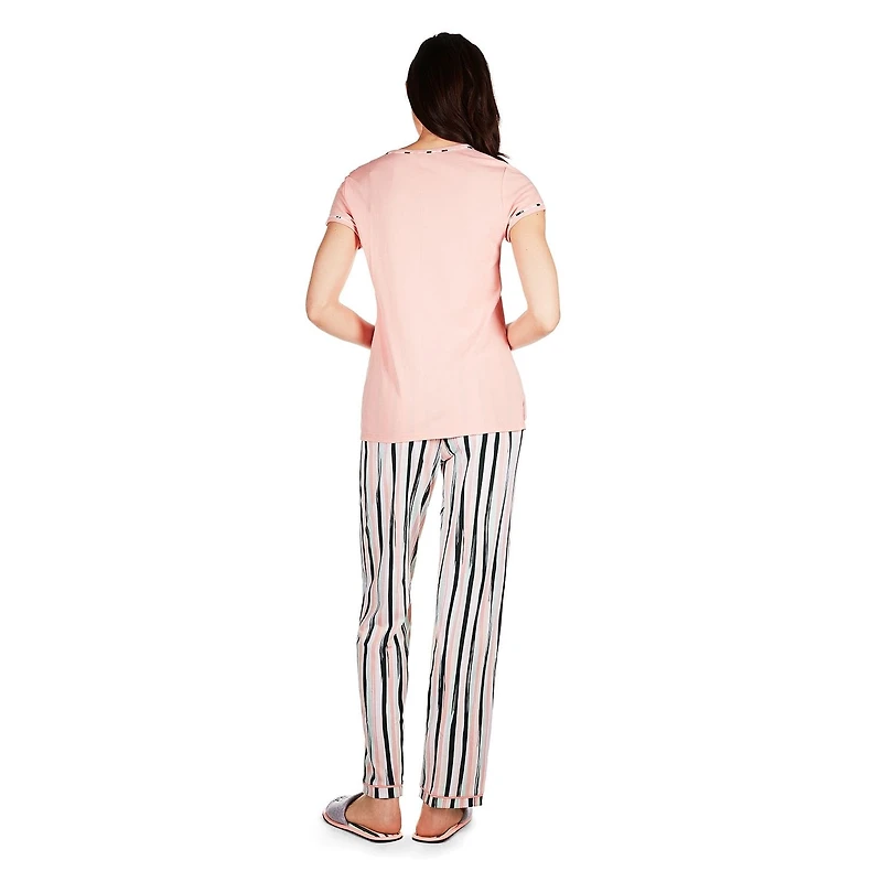 MeMoi Women's Get Tropical T-Shirt and Striped Pants Pajama Set