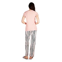 MeMoi Women's Get Tropical T-Shirt and Striped Pants Pajama Set