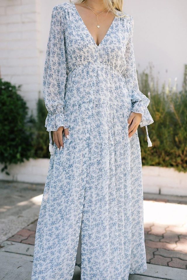 chinese dress ladies Embroidered ruffle tiered long sleeve maxi dress – coco + jaimeson main image 0