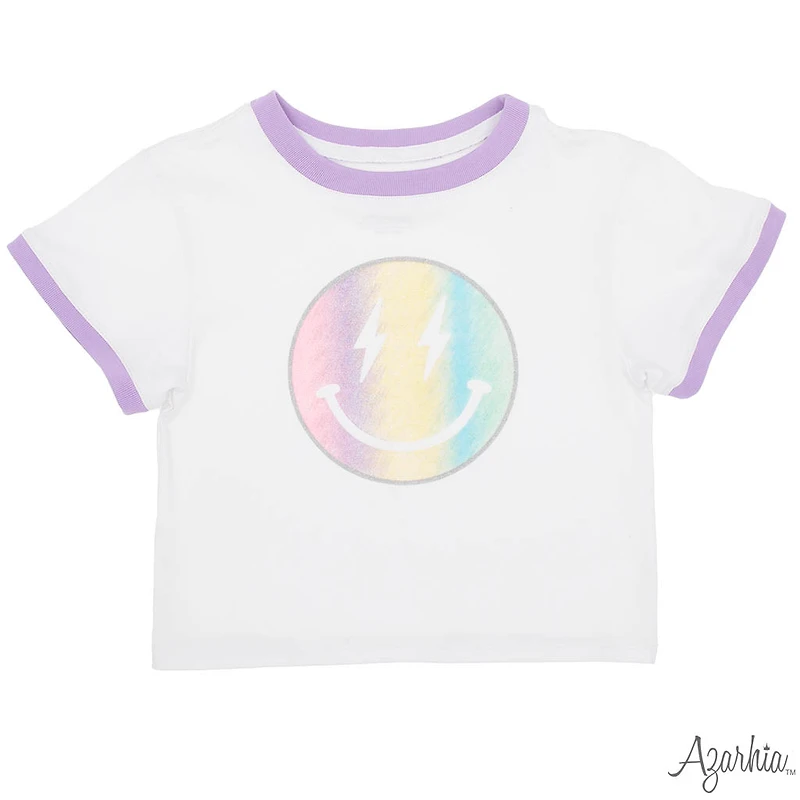 Azarhia Girl's Rainbow Smiley Boxy Tee