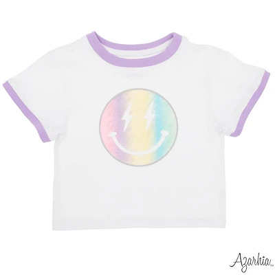 Azarhia Girl's Rainbow Smiley Boxy Tee