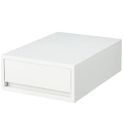 Polypropylene Storage Case Drawer White Grey - Shallow (W26 x D37 x H12 cm)