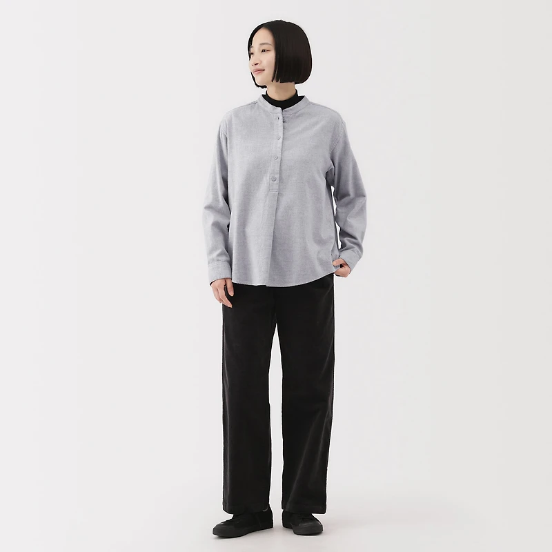 Flannel Stand Collar Blouse
