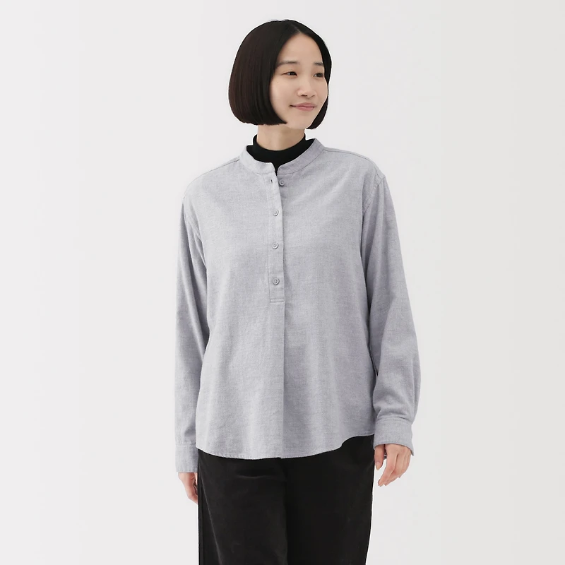 Flannel Stand Collar Blouse