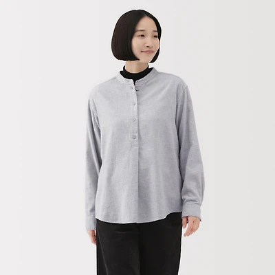 Flannel Stand Collar Blouse
