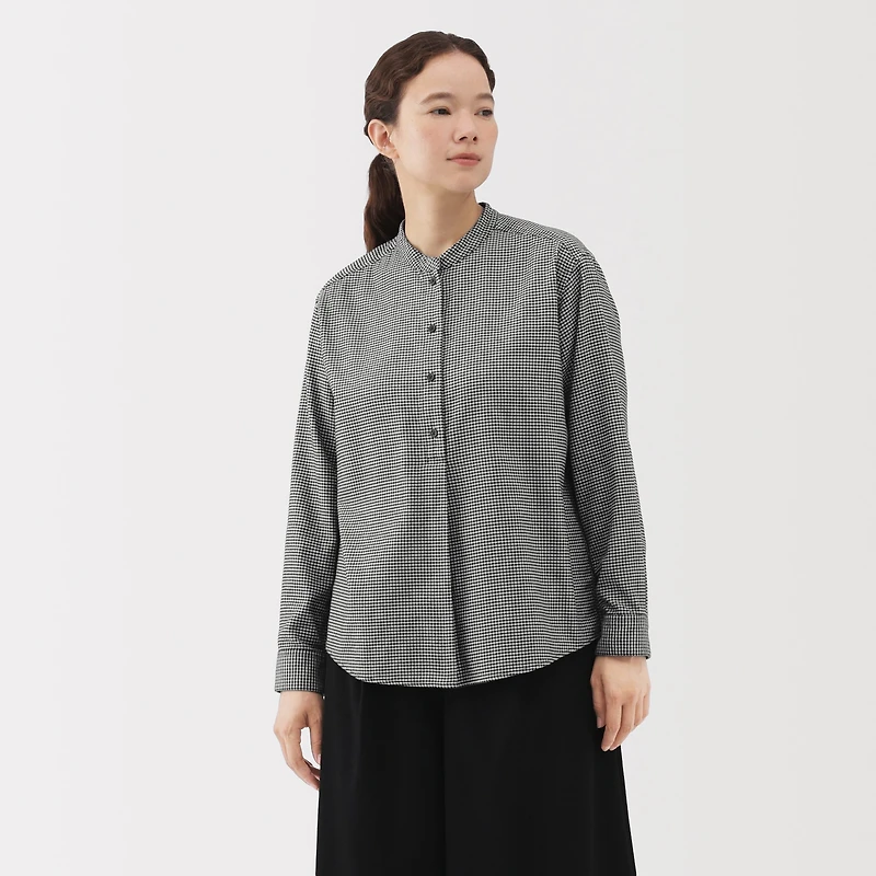 Flannel Stand Collar Blouse
