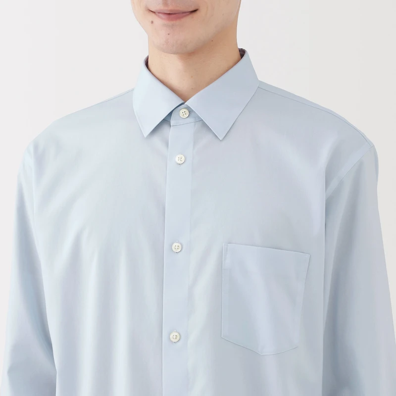 Cotton Semi-Spread Collar Shirt