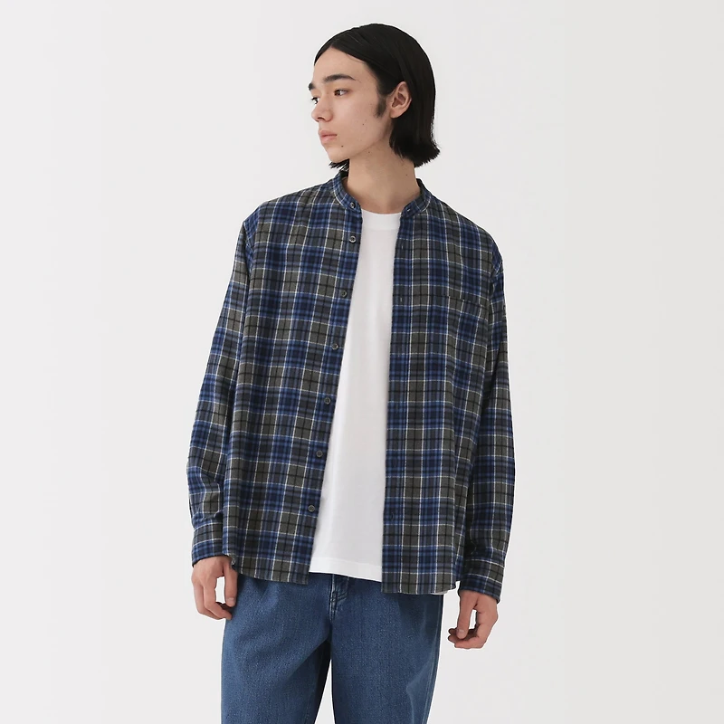 Flannel Stand Collar Shirt