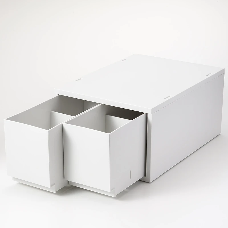 Polypropylene Storage Case 2 Drawer White Grey - Deep (W26 x D37 x H17.5 cm)