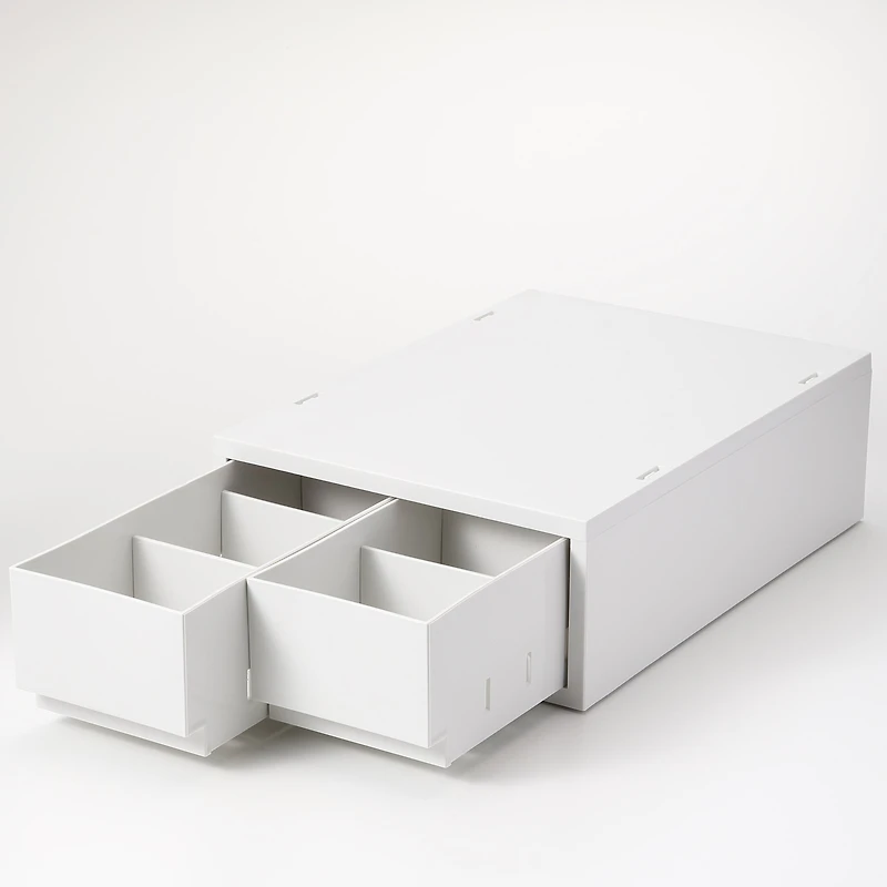 Polypropylene Storage Case 2 Drawer White Grey - Shallow (W26 x D37 x H12 cm)