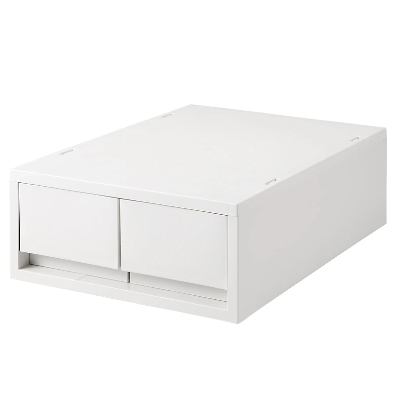 Polypropylene Storage Case 2 Drawer White Grey - Shallow (W26 x D37 x H12 cm)