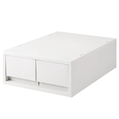 Polypropylene Storage Case 2 Drawer White Grey - Shallow (W26 x D37 x H12 cm)