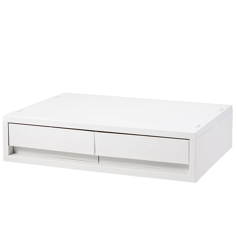 Polypropylene Wide Storage Case 2 Drawer White Grey - Extra Shallow (W37 x D26 x H9 cm