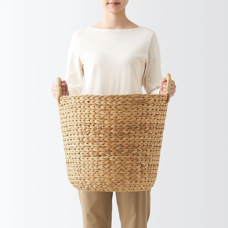 Water Hyacinth Basket with Handles - Round - Large Dia. 45 x H40 cm
