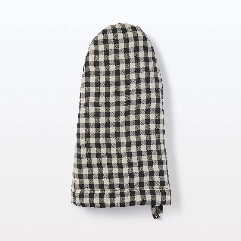 Plain Weave Linen Oven Mitt - Gingham Check