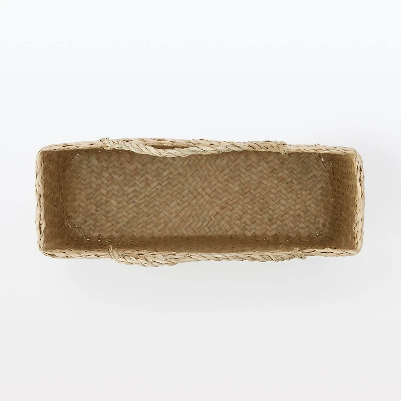 Seagrass Herringbone Basket with Handle - Large (W36 x D12.5 x H24 cm)