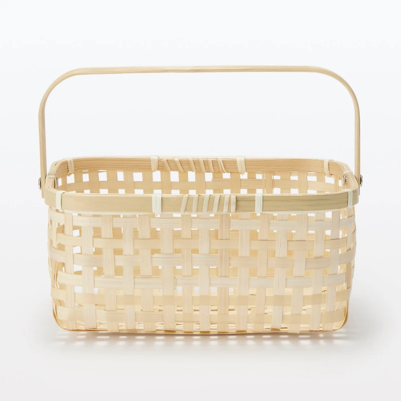 Bamboo Open Weave Basket with Handle - Small (W25.5 x D18 x H12 cm)