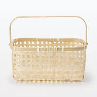 Bamboo Open Weave Basket with Handle - Small (W25.5 x D18 x H12 cm)