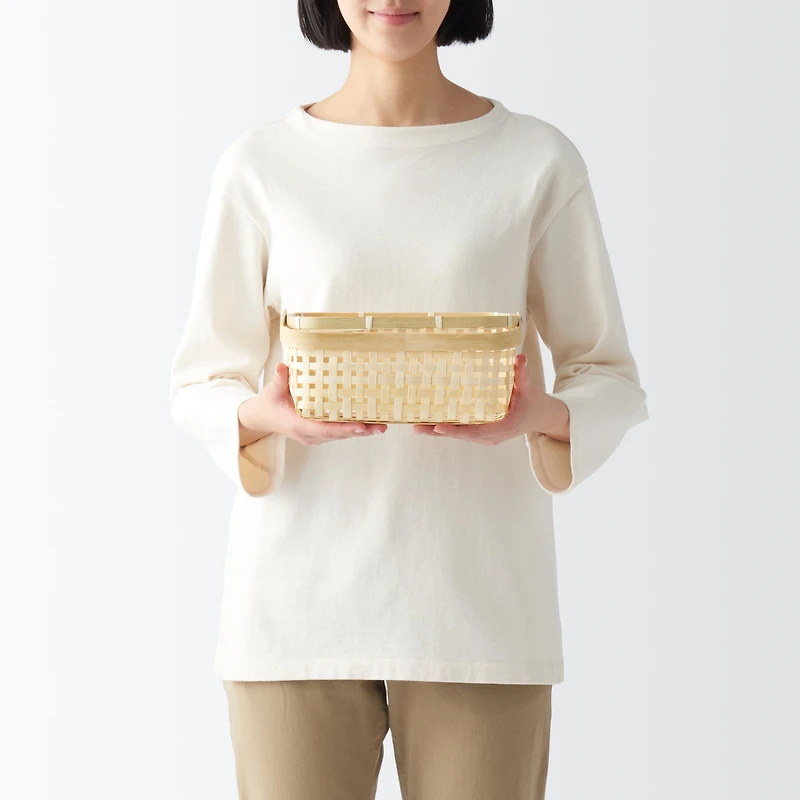 Bamboo Open Weave Basket with Handle - Small (W25.5 x D18 x H12 cm)